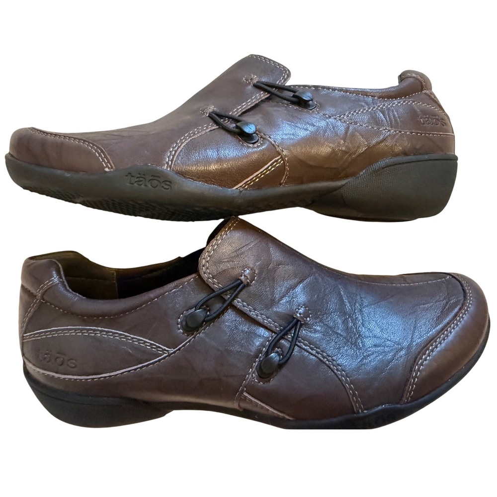 Taos Leather Bungee Slip On Loafers Womens 9 Brown Good‎ Contrast Stitch Comfort